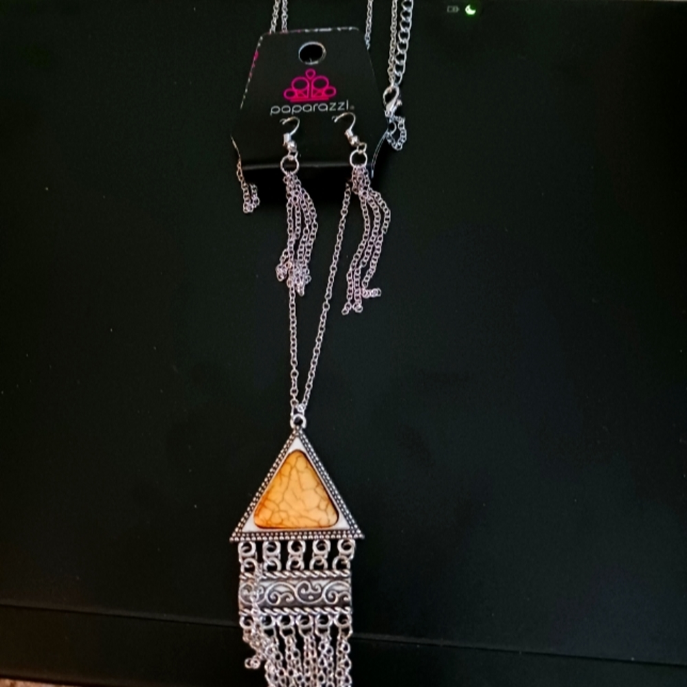 Triangle Pendant With Dangle Earrings